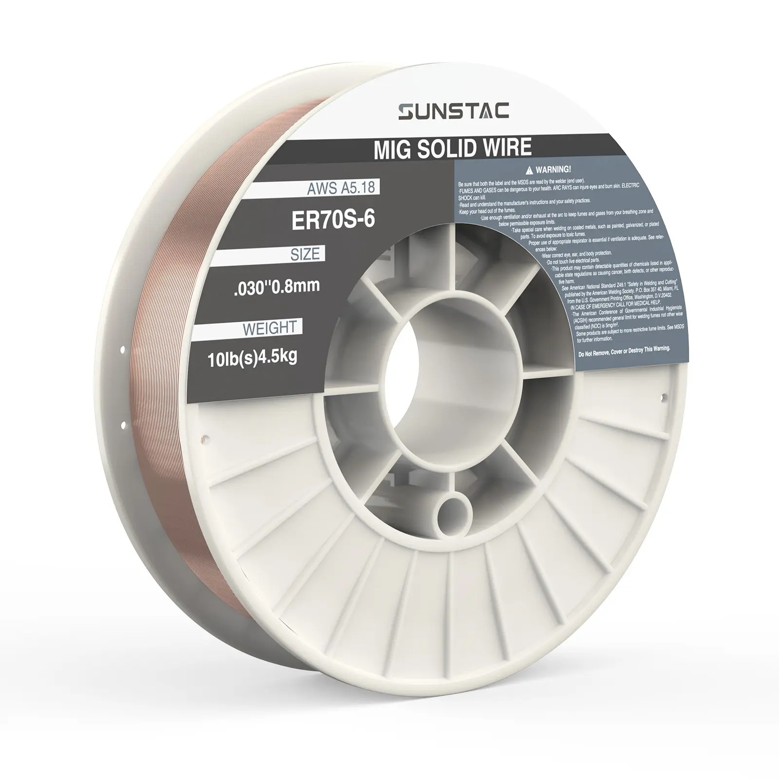 Sunstac ER70S-6 Carbon Steel Solid Core MIG Wire - .030"/.035" Diameter, Copper Coated, High Strength, Low Spatter Gas MIG Welding Wire on 10-lb Spool