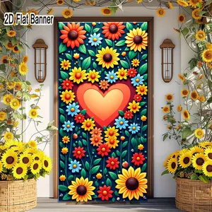 2D flat banner, 1pcVibrant Floral Heart Backdrop, Red Heart & Colorful Flowers Decor for TikTok Videos, Cheerful Party Banner & Decorative Backgroundgalentines party decor, valentine day decor, decorations for valentines day