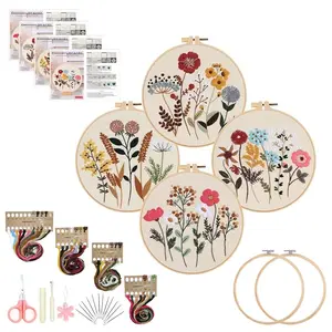 4 pcs set of complete DIY embroidery art set, including embroidery frame, colored embroidery thread, embroidery needle and instruction manual, suitable for novice flower embroidery set, is an ideal choice for home decoration and handmade projects