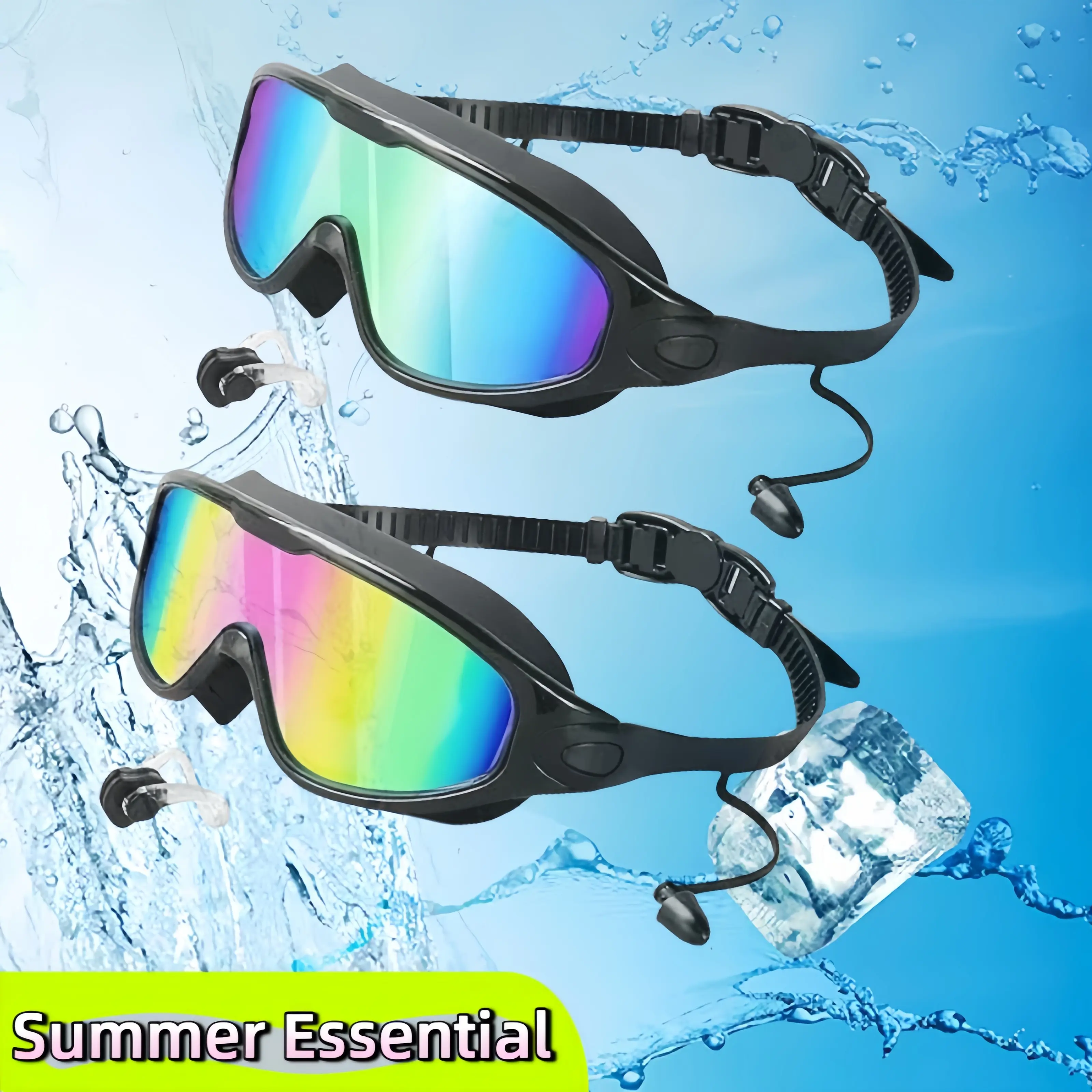 Swimming Goggles with Waterproof Phone Pouch & Nose Clip, Clear Wide Vision Swim Goggles Anti-Fog Leakproof for Youth Adults, Professional Pool Ocean Water Sports