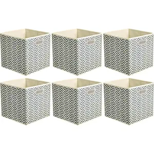 Collapsible Storage Bins 6-Pack, Chevron Grey 10.5 x 10.5 x 11 Inch Space-Saving Breathable Cube Organizer with Handles for Closet, Shelf, Bedroom, Dorm and Home Storage