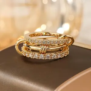 Two Tone Stainless Steel CZ Ring Interlocking Circle Multi Element New Release Fashionable Jewelry For Daily Wear Interlocked Stackable Rings