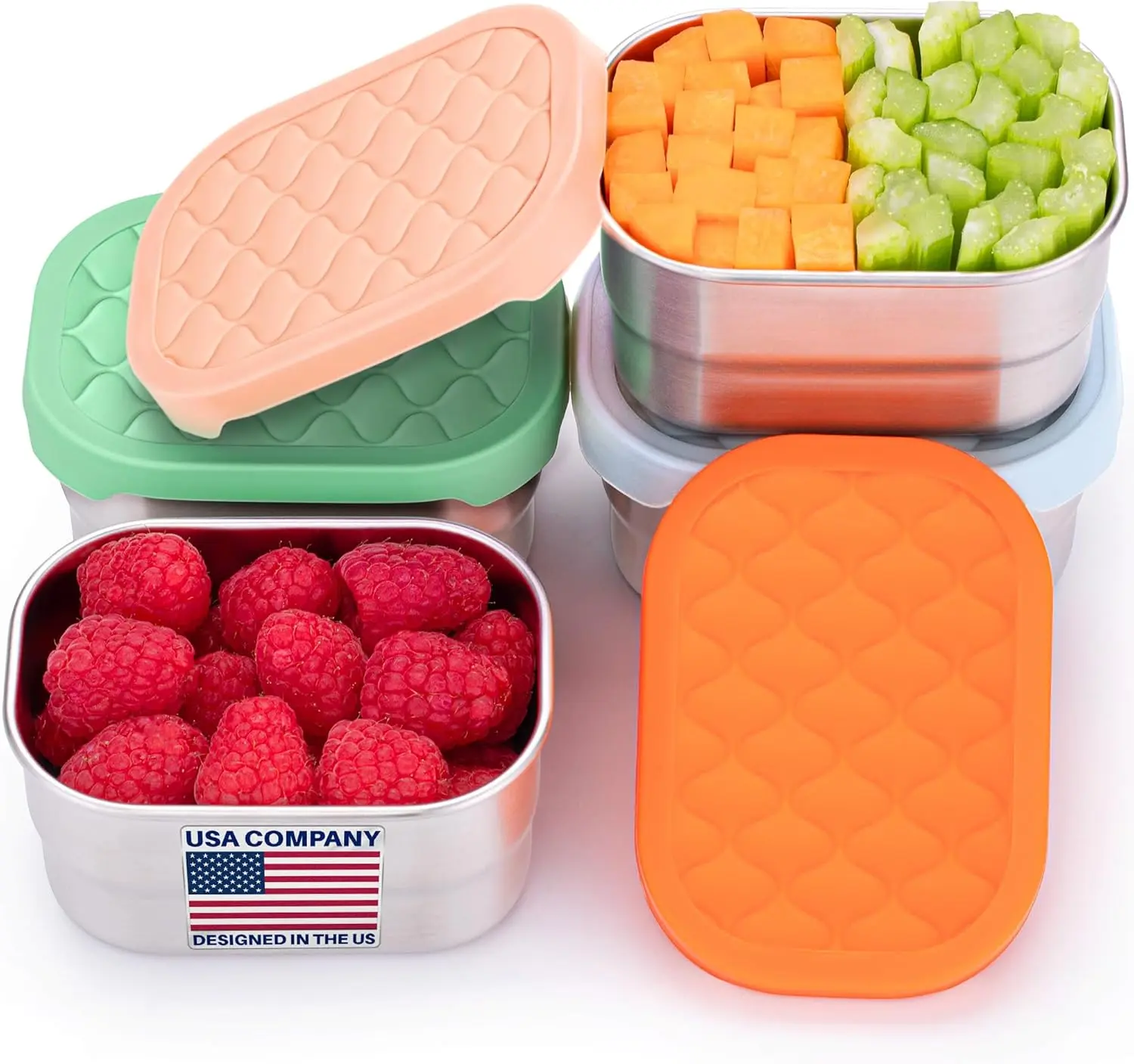 EVERUSELY Stainless Steel Snack Set, 4-Pack 8 oz (230ml) Anti-Leak Non-Porous Food-Grade Hygienic Silicone-Based Containers, Stackable Compact Utensils-Friendly Reusable for Adult Travel & Portion Control, Non-Porous Food Containers, Silicone-Based Food C