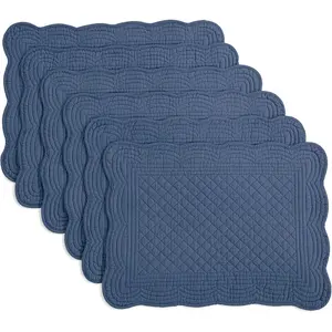 Quilted Placemats Set of 6 Washable 13x18 inches Rectangular 100% Cotton Fabric Table Mats for Kitchen Table, Sapphire Blue