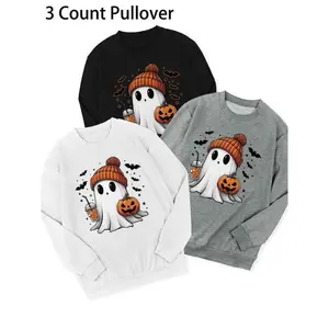 Women's Cartoon Ghost Print Sweatshirt, Casual Halloween Themed?Long Sleeve Round Neck Pullover for Fall & Winter, Women's Clothes for Daily Wear