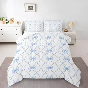 Bowknot Comforter Set,Bow Knot Bedding,Butterfly Knot Bow Tie Bedding Comforter Set,Aesthetic Coquette Geometric Cartoon Blue Duvet Insert