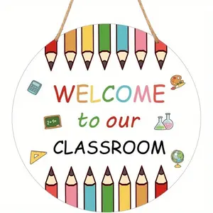 Colorful Pencil Wreath Door Hanger, Classic Wooden School Supplies Design, 9.2x9.2 Inches, Perfect for Back-To-School Decor