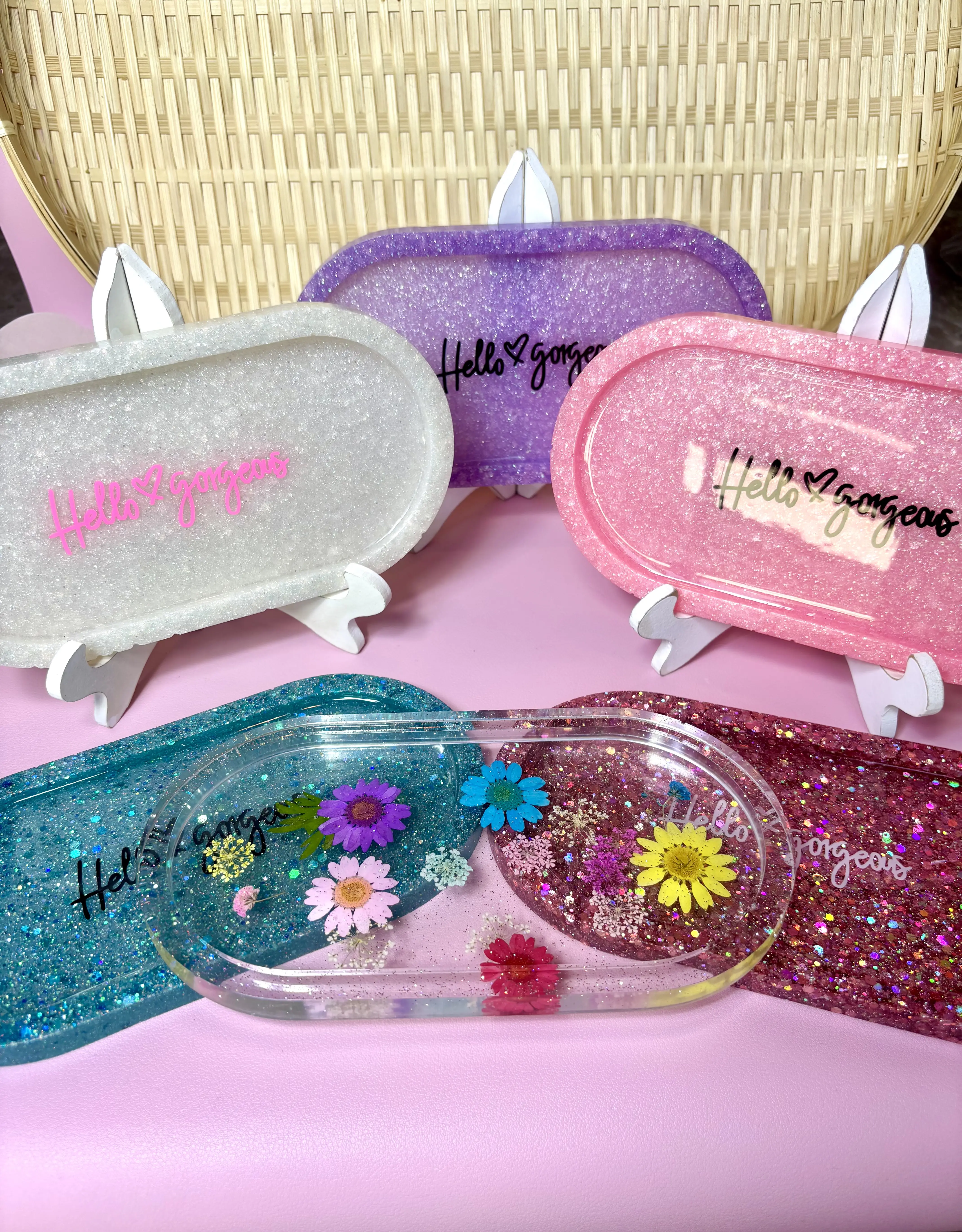 Handmade Trinket Dish with Glitter and Flower Design for Rings and Earrings Elegant and Functional Handcrafted Quality Storage Solution