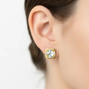 14k Aquamarine Natural Stone Square Earrings 6.7mm Twist Secure Backing for All Occasions