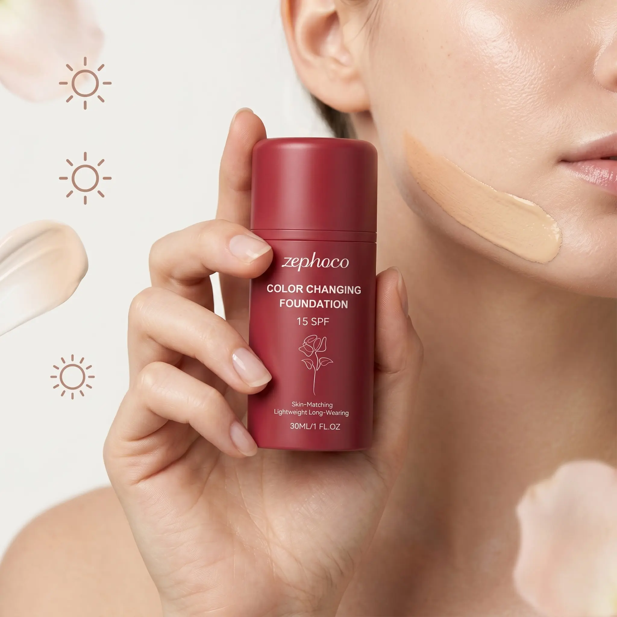 Temperature-Responsive Protective Foundation Liquid, Hydrating, Moisturizing and Transparent, Lightweight and Long-Lasting, Natural Finish, Portable Daily Use