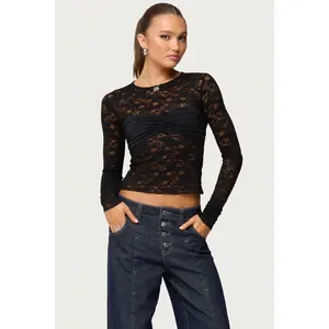 Rosette Bandeau Sheer Lace Top Rosette Bandeau Sheer Lace Top