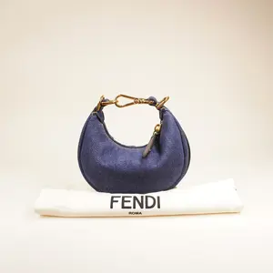 Pre-owned FENDI Canvas Small Leather Goods FF Denim Shiny Nappa Nano Fendigraphy Hobo Bag