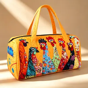 Quilted Rooster Applique Duffel Bag - 21in Lightweight Sporty Gym Bag with Zipper Closure, Soft Lined, for Weekend Trips & Daily Use, Sporty Gym Bags