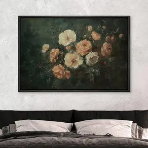 Canvas Wall Art Print Dark Green Floral  Vintage Botanical Artwork Elegant Rose Bloom Canvas Farmhouse Wall Decor Artistic Cotton Matte Minimalist Ornaments Decoration Room Photo Flower wall decor posters