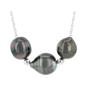 JTV 8-10mm Cultured Tahitian Pearl Rhodium Over Sterling Silver 18 Inch Necklace