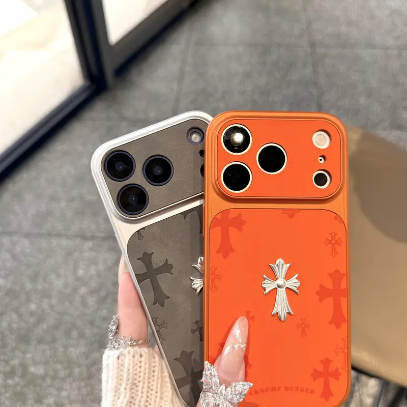 Premium Leather Cross-Pattern Protective Phone Case for iPhone 13/14/15/16/17-Pro/Max, 3D Vintage Cover, Shockproof Mobile Phone Accessory, Stylish Cool Gift for Adults, Accessories