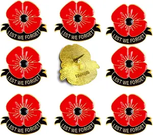 10/50/100/200Pack-Metal Flower Brooch Pins  Veterans Day Poppies Bulk Memorial Day Lapel pin Souvenir Gifts