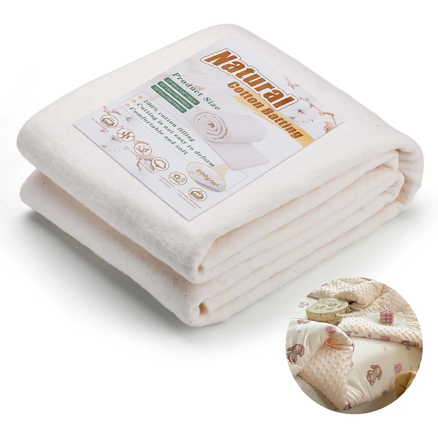 Cotton Batting,  Cotton Quilt Batting for Quilts, 59 x 79 Inch Light Weight Purely  All Season Quilt Batting for Quilts, Craft and Sewing Handmade Quilts & DIY