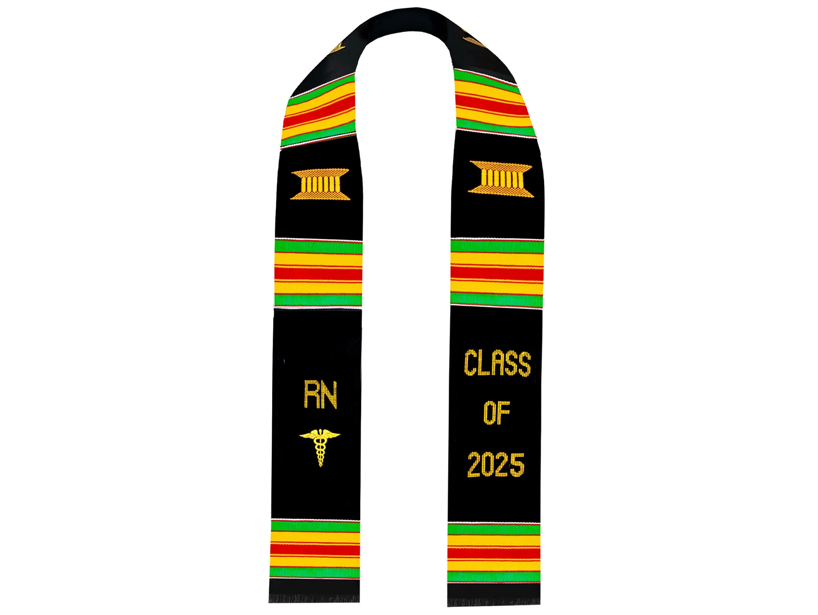 Ovaltag Nursing Graduation Stole, Kente Sash, RN with Medical Logo, Class of 2025