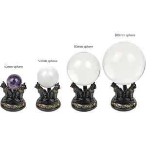 Bastet Cat Crystal Ball Stand - Feng Shui Glass Orb Holder for 40-80mm Spheres, a Natural Healing & Eclectic Decor Piece for Wedding Altars or Home