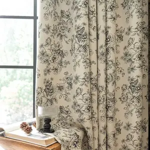 1pc Vintage Floral Butterfly Blackout Curtain, Plant Flower Style, Top Cord Ring Hanging, Suitable for Bedroom Living Room Study, Blackout Window Cover, Home Decoration Curtain