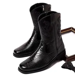 Extra Size Men's Retro High-top Western Cowboy Boots, with Side Zipper, Comfortable Non-slip Durable Rubber Sole Riding Boots, Men's Shoes(Sheet)