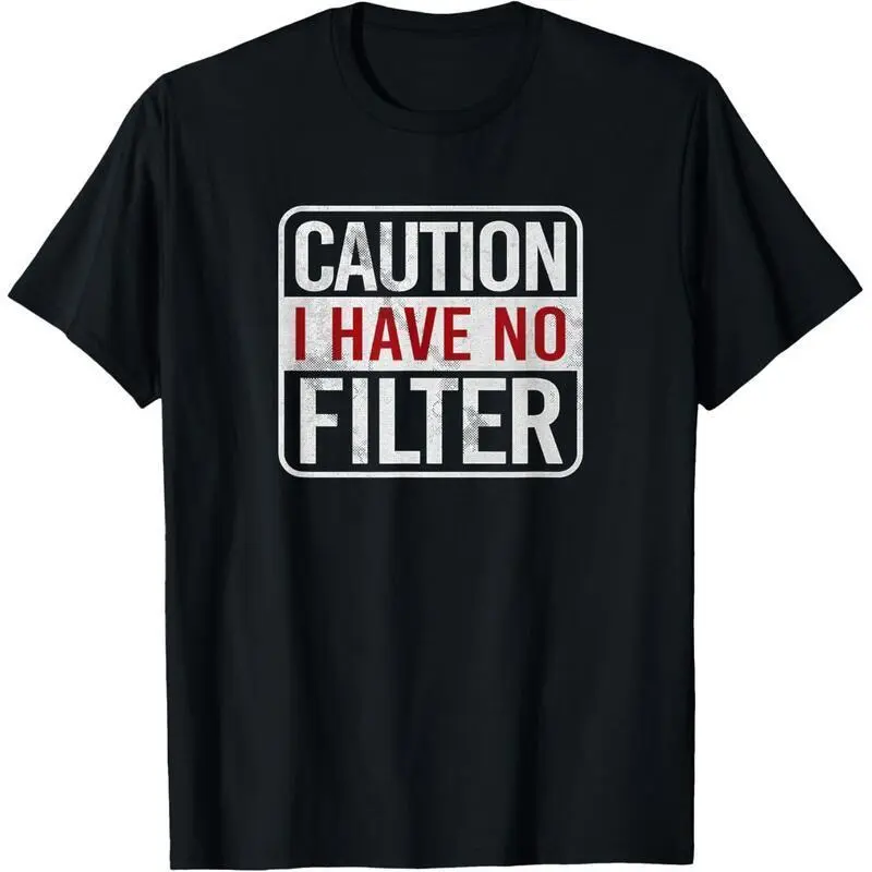 Women's Funny Graphic T-Shirt, "Caution I Have No Filter" Slogan, Casual Round Neck Short-Sleeve Smooth Lightweight Cotton, Shortsleeve, Seamless