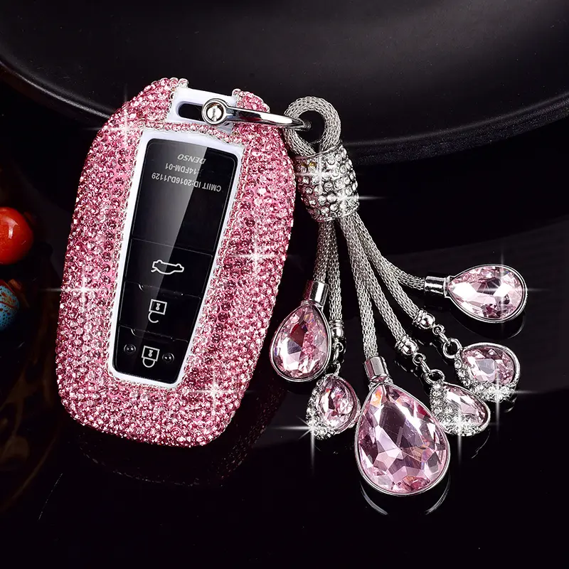 Fashion Luxury Women's Girls Sparkling Rhinestone for Toyota Car Key fob Cover Chain Prius Camry Corolla CHR RAV4 Land Cruiser Highlander Avalon GT86 Smart 2017-2025 2 3 4-Button