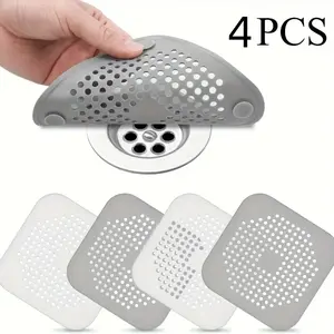 4pcs Silicone Drain Cover Patch Sink Stopper, Bathroom Kitchen Anti-Clog Solution, Suction Cup Drain Pad Filter Net, Essential Home Accessory