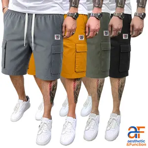 Men's 4-Pack Utility Cargo Shorts in a Relaxed Cut, Solid Activewear with Multi-Pockets and Drawstring Fit for Outdoor Work