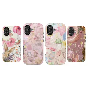 Whimsical Bunny Phone Case – Aesthetic Cottagecore Rabbit Cover with Pink Florals, Easter Eggs & Lavender for iPhone 17 16 15 14 13 12 11 Pro Max X XS & Samsung Galaxy S21–S26 Plus Ultra | Cute Pastoral Animal Gift