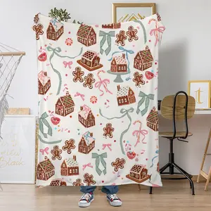 Gingerbread House & Cookies Throw Blanket, Soft & Warm for Couch,Sofa,Bed, Lightweight All - Season, Charming Xmas Decor for Kids