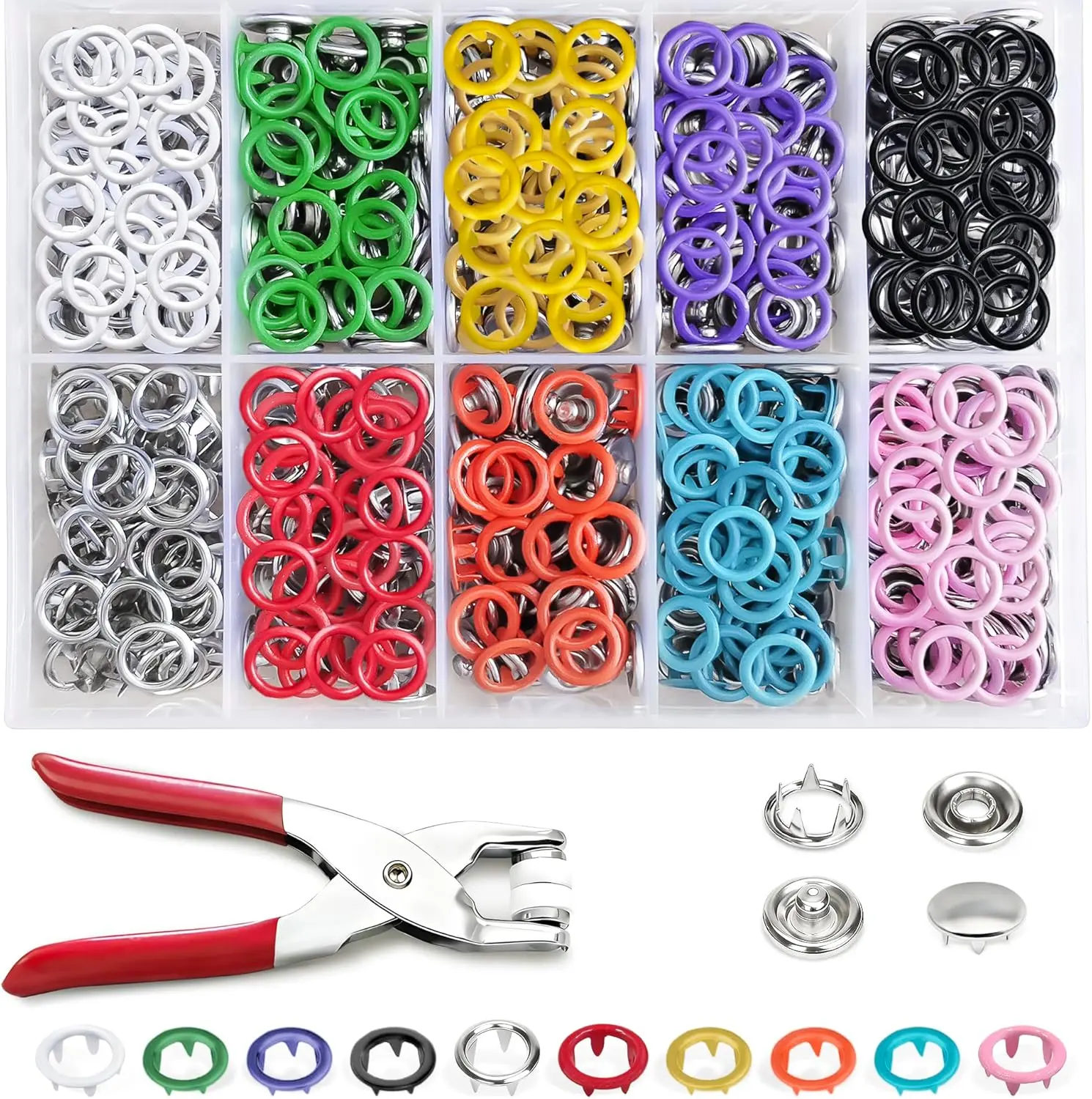 150 Sets Metal Snap Fasteners with Hand Pliers, 600-Piece Multicolor Hollow Snap Button Kit for Sewing,
