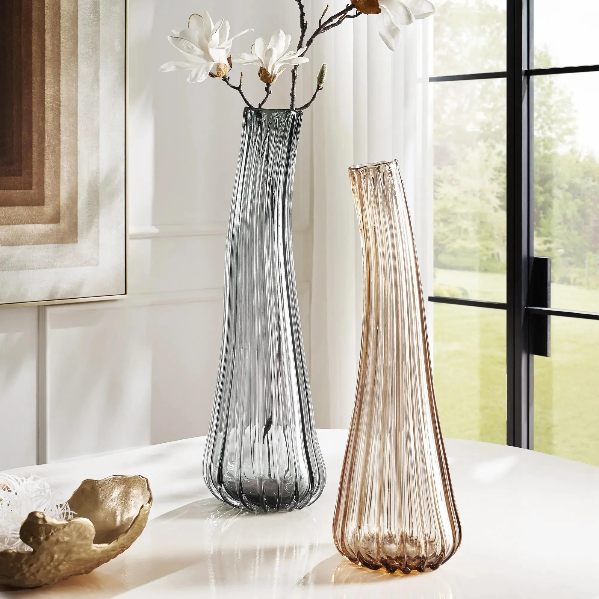 Z Gallerie Tango Glass Vase - Smoked Pearl 29'', Light Luminous Home Decor Piece for Home Supplies Display