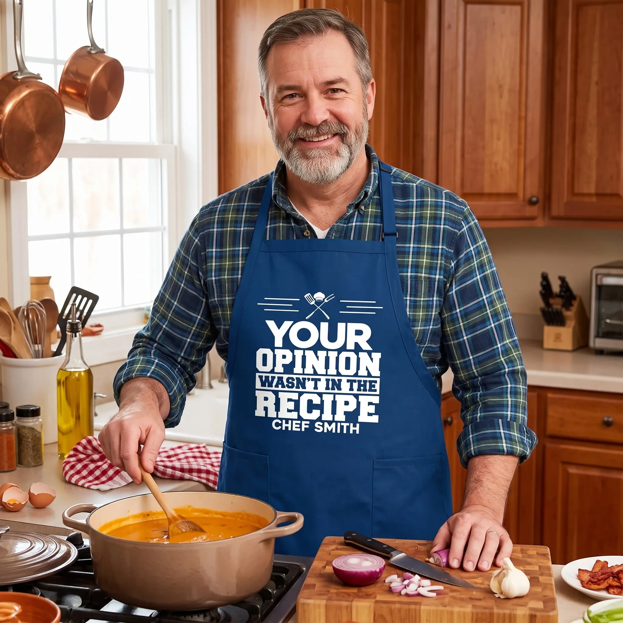 Your Opinion Wasn’t In The Recipe Apron, Personalized Grill Apron with Custom Name, Funny Cooking Apron for Men, Unique Gifts for Him Adjustable Buckle Kitchen Strap