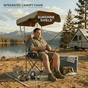 Adjustable Canopy Folding Camping Chair with Cup Holders, Portable UV Protection Shade Lawn Chair for Fishing, Beach, Picnic & Outdoor Sports