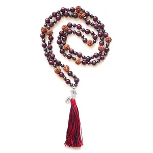 Empowerment Mala; garnet mala necklace, 108 bead mala necklace, garnet yoga necklace, hematite, knotted mala, gemstone long necklaces