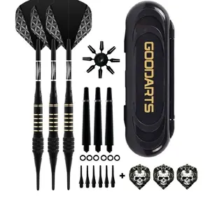 3pcs Plastic Soft Tip Dart Set, 18g Per Dart, Portable Hard Case Included, Bonus 6 Darts Heads + 6 Rubber Rings + 3 Fletchings, Darts Sets