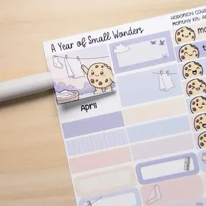April Hobonichi Monthly Kit – A Year of Small Wonders – Cozy Laundry Sunset Planner Stickers – Cousin A5, A6, Weeks
