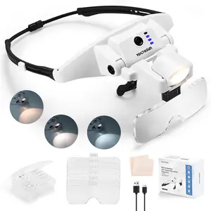 Magnifying Glass with Light, 6 Lenses 1.0X–4.0X, Rechargeable Headset Magnifier with 3 Light Colors, Magnetic Headband, Head Magnifying Visor for Crafts Sewing Jewelry