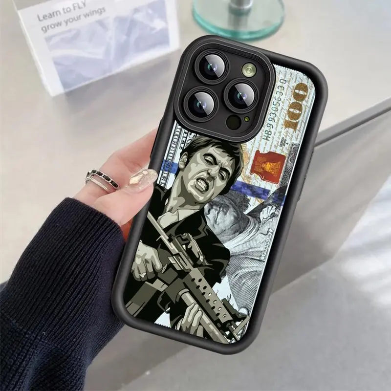 Scarface Gangster Character Protective Cellphone Case - Shockproof Slim Silicone Casing, Non-Slip Grip, Full Camera Protection, Soft Fit, Screen Protector Included, for iPhone 17 Air,16,15,14 Pro Max,13,12,11,XR,X&XS Plus (Mobile Phone Accessories)