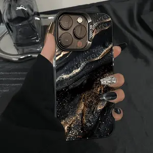 Luxury Gold Glitter Quicksand Pattern Phone Case, Premium High-End Aesthetic Shockproof Anti-Drop Anti-Scratch Wear-Resistant Protective Cover For Men Women, Compatible with iPhone 11 12 13 14 15 16 17 Pro Max X XS XR Series