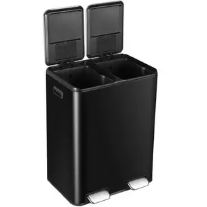 Zenstyle Kitchen Trash Can 16 Gallon Dual Compartment Garbage Can with Foot Pedal Black