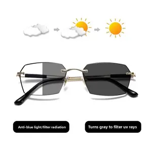 Photochromic Reading Glasses, Light Sensitive Color Changing Sunglasses Readers, Blue Light Blocking & UV Protection, Fashion Semi-Rimless Frame, Comfortable for Daily Use, Anti Fatigue Eyeglasses for Women & Men nose pad silicone soft