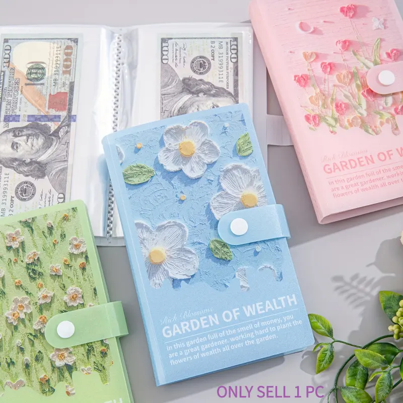 New A6 Simple Fresh Oil Painting Pastoral Style Savings Book, Plastic Cover Cash & Commemorative Banknote Storage Album, Ancient Coin Collection Savings Book, Double Sided 50 Pages Holds 100 Coins, Savings Binder