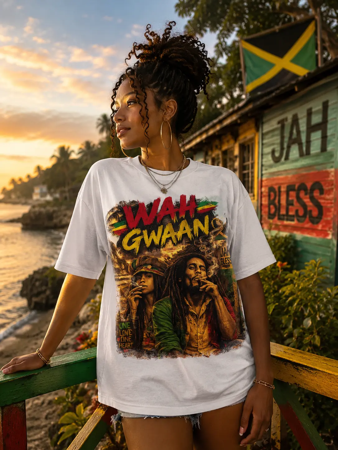 Wah Gwaan Reggae Rasta Portrait T-Shirt | Jamaican Roots Music Tee