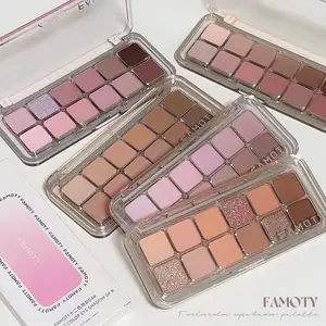 FAMOTY 12-Color Low Saturation Matte Eyeshadow Palette All Tea Apricot Eye Makeup Daily Earth Long Lasting Shadows