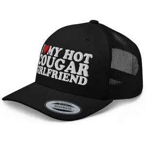 RIVEMUG NX I Love My Hot Cougar Girlfriend Embroidered Curved Bill Trucker Hat Mid Crown Adjustable Cap