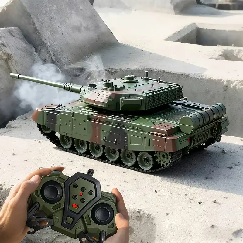 Durable 1:28 Scale RC Battle Tank Toy, 2.4GHz Remote Control, Realistic Rotating Turret & Look, Firing & Sound Effects, All-Terrain Tracks, Rechargeable, Indoor/Outdoor Play
