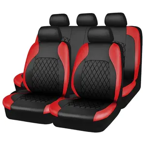 Full Set 5-Sit Car Seat Covers, Premium Waterproof Leather Cushion Protectors, Split Front and Rear Bench Seat, Breathable Auto Accessories, Universal Fit For Most 4 Door 5-Seaters Sedan SUV Vehicles
